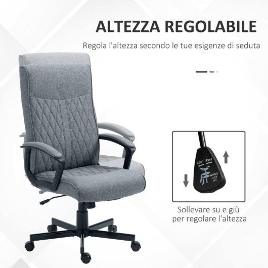 Sedia da Ufficio Girevole con Funzione Dondolo e Altezza Regolabile 65x72x102-112.5cm Grigia