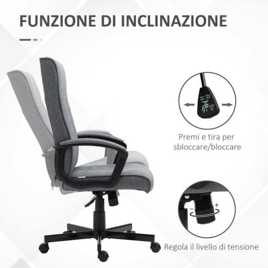 Sedia da Ufficio Girevole con Funzione Dondolo e Altezza Regolabile 65x72x102-112.5cm Grigia