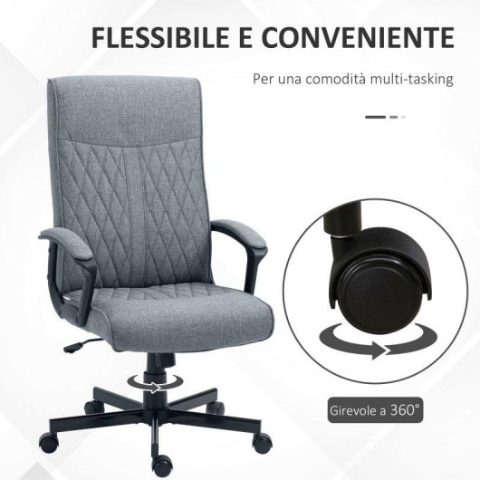 Sedia da Ufficio Girevole con Funzione Dondolo e Altezza Regolabile 65x72x102-112.5cm Grigia
