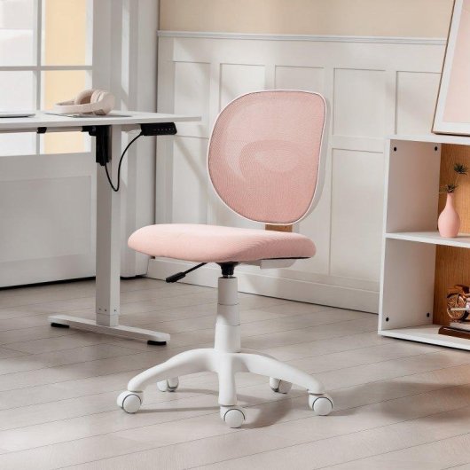 Sedia da ufficio ergonomica girevole in tessuto a rete rosa Aosom