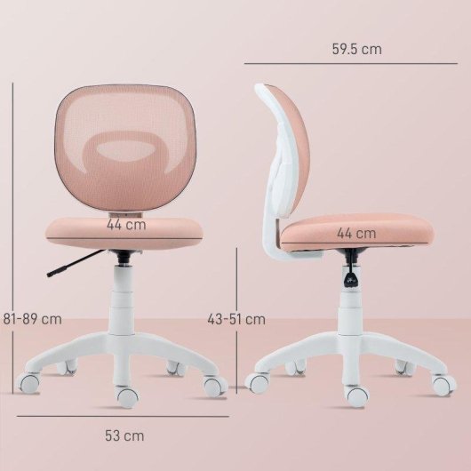 Sedia da ufficio ergonomica girevole in tessuto a rete rosa Aosom