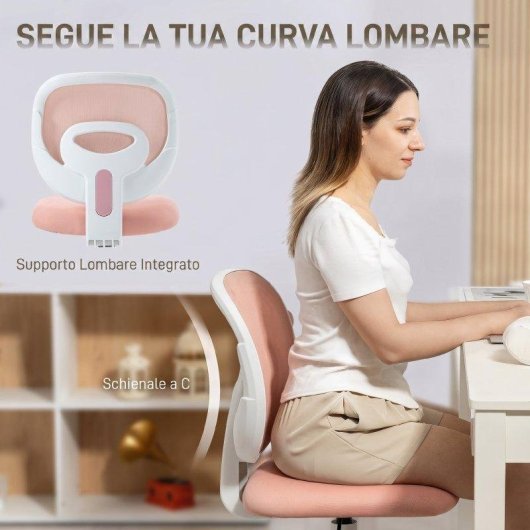 Sedia da ufficio ergonomica girevole in tessuto a rete rosa Aosom