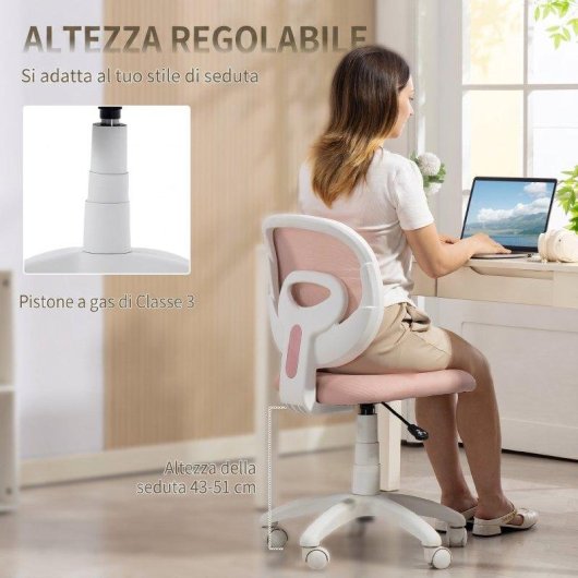 Sedia da ufficio ergonomica girevole in tessuto a rete rosa Aosom