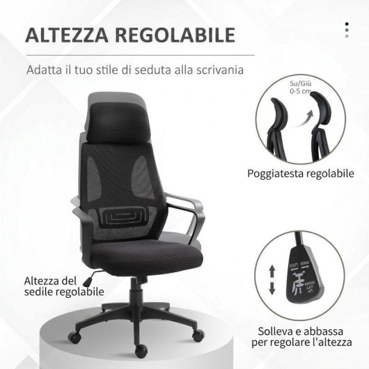 Sedia Da Ufficio Reclinabile Aosom Poggiatesta Lombare