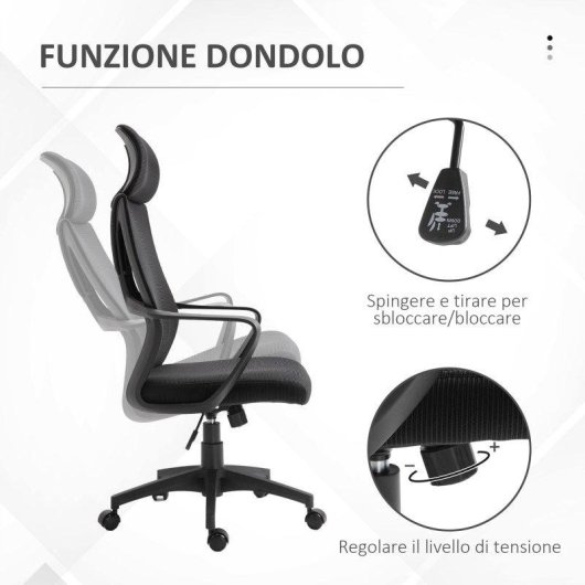 Sedia Da Ufficio Reclinabile Aosom Poggiatesta Lombare