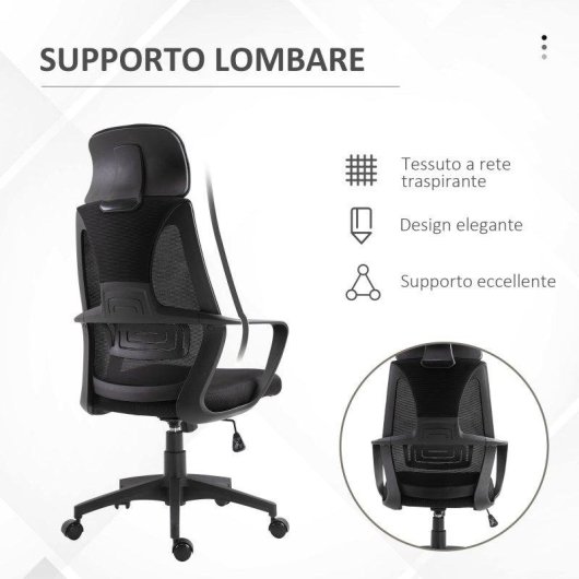 Sedia Da Ufficio Reclinabile Aosom Poggiatesta Lombare