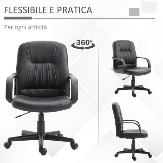 Sedia da Ufficio Aosom Ergonomica Girevole 60x60 Nero