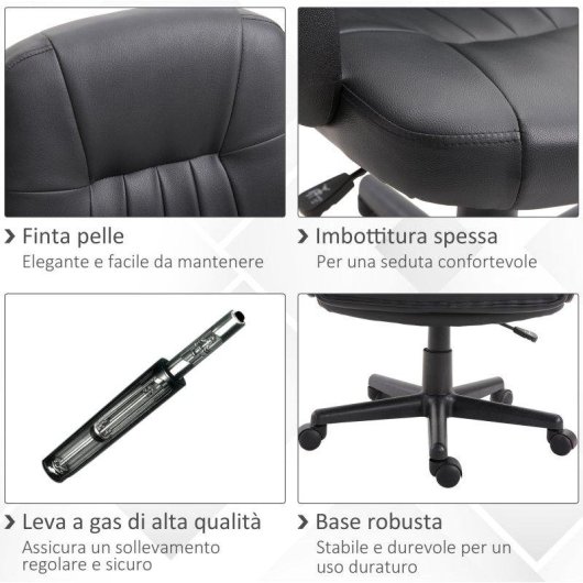 Sedia da Ufficio Aosom Ergonomica Girevole 60x60 Nero