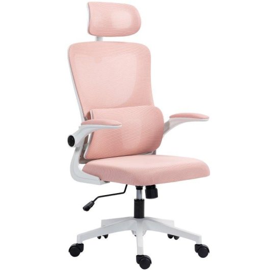 Sedia da Ufficio Regolabile e Reclinabile Aosom Rosa con Poggiatesta Rimovibile