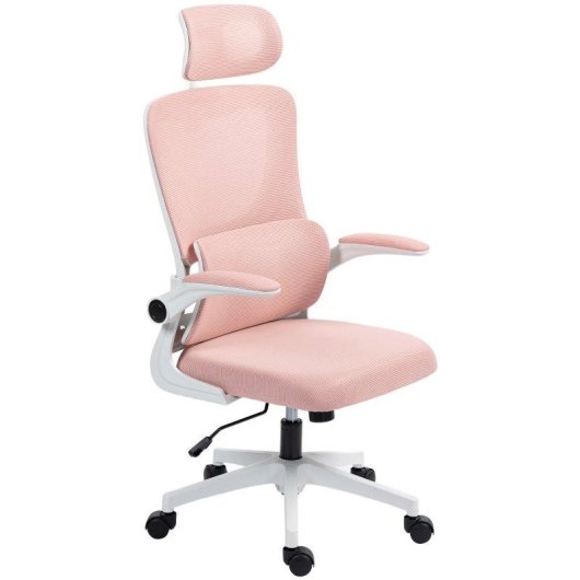 Sedia da Ufficio Regolabile e Reclinabile Aosom Rosa con Poggiatesta Rimovibile