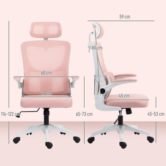 Sedia da Ufficio Regolabile e Reclinabile Aosom Rosa con Poggiatesta Rimovibile