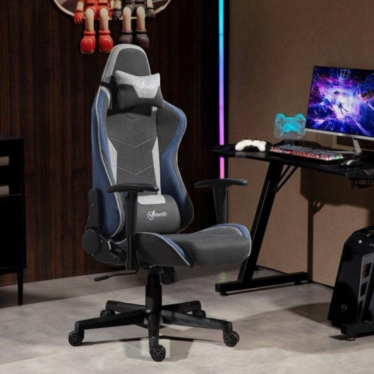 Sedia Da Gaming Recl inabile Aosom 150 degres Tessuto effetto lino Grigio