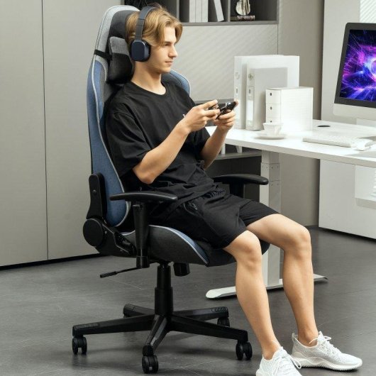 Sedia Da Gaming Recl inabile Aosom 150 degres Tessuto effetto lino Grigio
