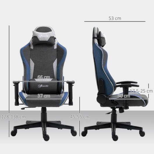 Sedia Da Gaming Recl inabile Aosom 150 degres Tessuto effetto lino Grigio