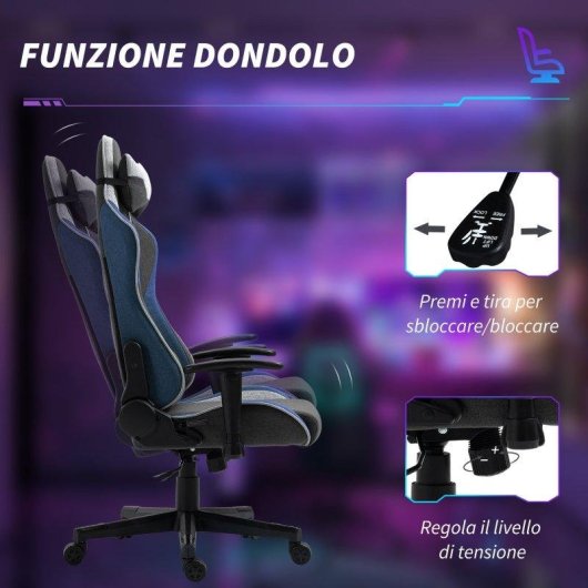 Sedia Da Gaming Recl inabile Aosom 150 degres Tessuto effetto lino Grigio