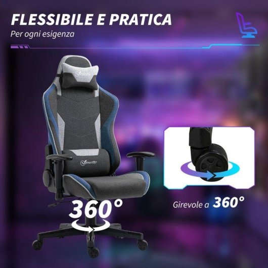 Sedia Da Gaming Recl inabile Aosom 150 degres Tessuto effetto lino Grigio