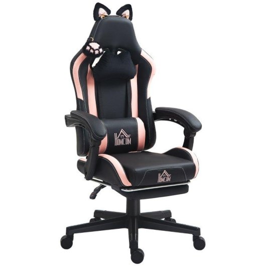 Sedia Gaming Reclinabile Aosom Rosa/Nero 65x62x116-124 cm