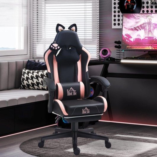 Sedia Gaming Reclinabile Aosom Rosa/Nero 65x62x116-124 cm