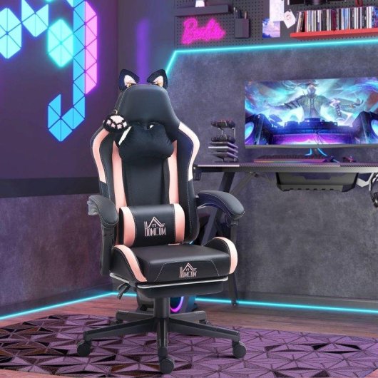 Sedia Gaming Reclinabile Aosom Rosa/Nero 65x62x116-124 cm