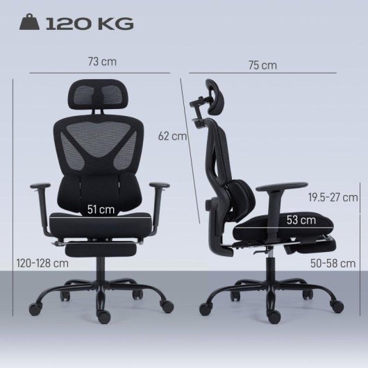 Sedia Da Ufficio Aosom Ergonomica Traspirante Lombare Poggiapiedi
