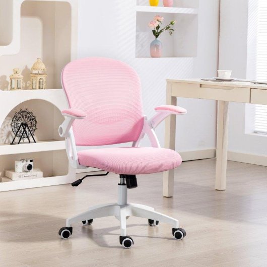 Sedia da ufficio Aosom ergonomica regolabile con schienale in rete rosa