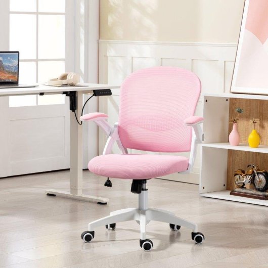 Sedia da ufficio Aosom ergonomica regolabile con schienale in rete rosa