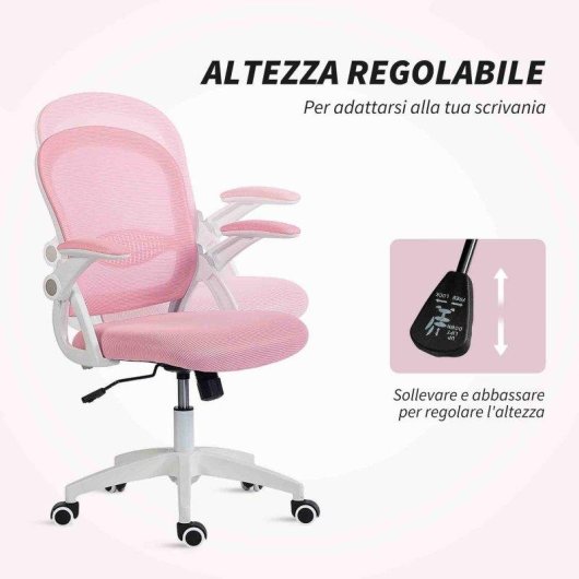 Sedia da ufficio Aosom ergonomica regolabile con schienale in rete rosa