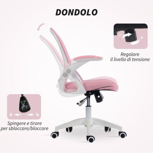 Sedia da ufficio Aosom ergonomica regolabile con schienale in rete rosa