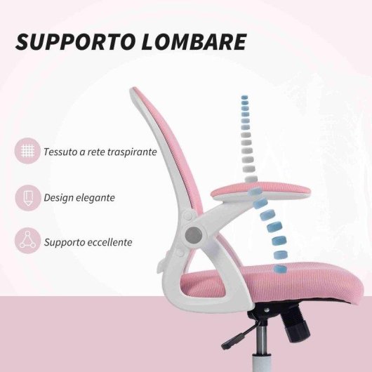 Sedia da ufficio Aosom ergonomica regolabile con schienale in rete rosa