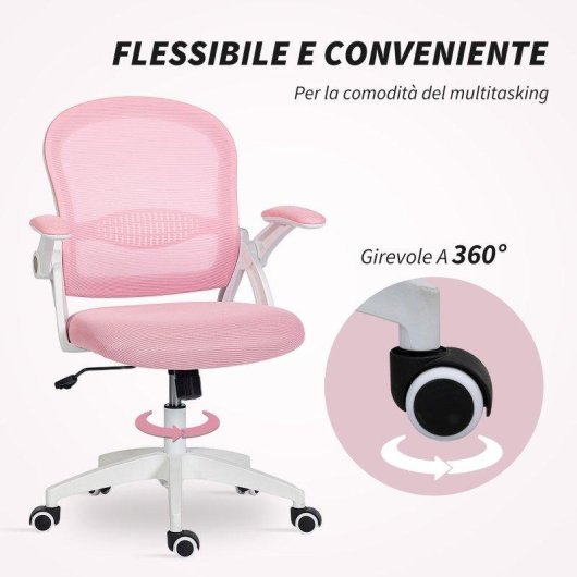 Sedia da ufficio Aosom ergonomica regolabile con schienale in rete rosa