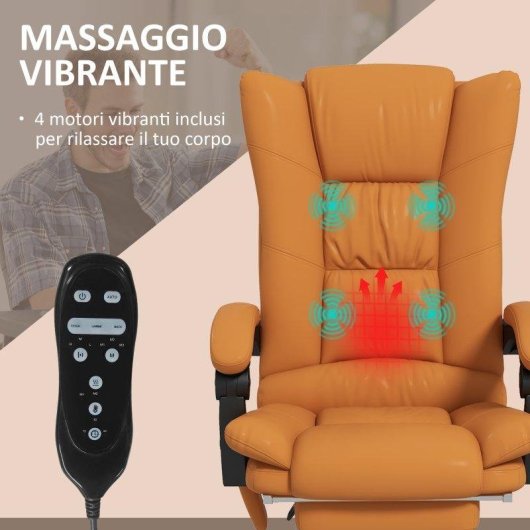 Sedia da ufficio massaggiante Aosom riscaldata con poggiapiedi in pelle sintetica marrone chiaro