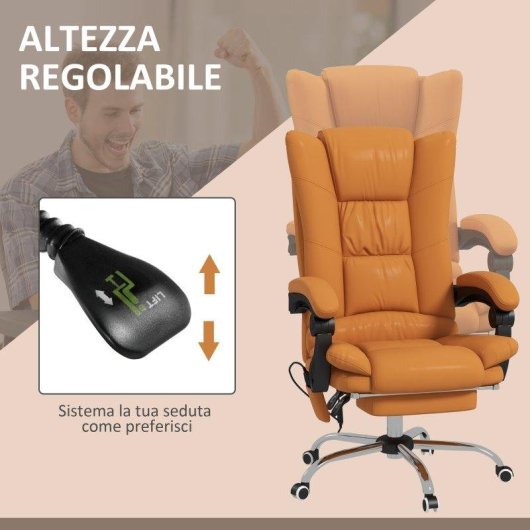 Sedia da ufficio massaggiante Aosom riscaldata con poggiapiedi in pelle sintetica marrone chiaro