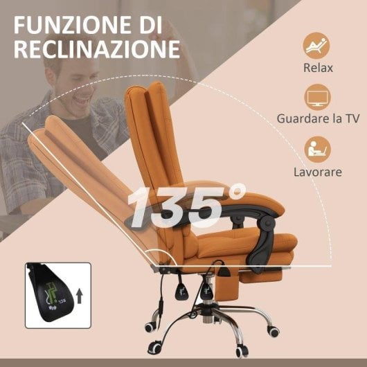 Sedia da ufficio massaggiante Aosom riscaldata con poggiapiedi in pelle sintetica marrone chiaro