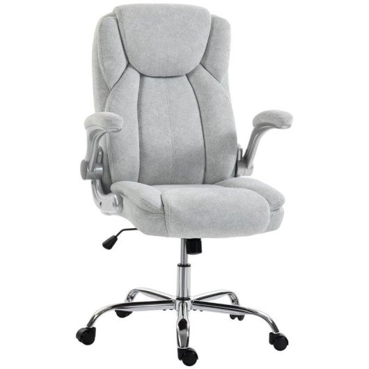 Sedia Da Ufficio Ergonomica Velour Bianco Crema Braccioli Ribaltabili