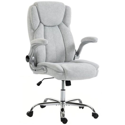 Sedia Da Ufficio Ergonomica Velour Bianco Crema Braccioli Ribaltabili