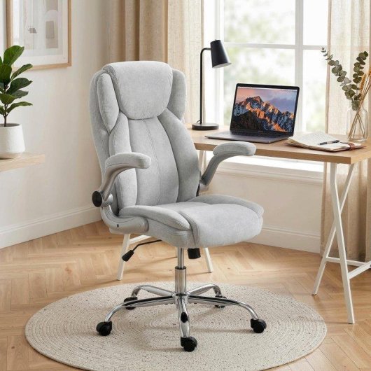 Sedia Da Ufficio Ergonomica Velour Bianco Crema Braccioli Ribaltabili