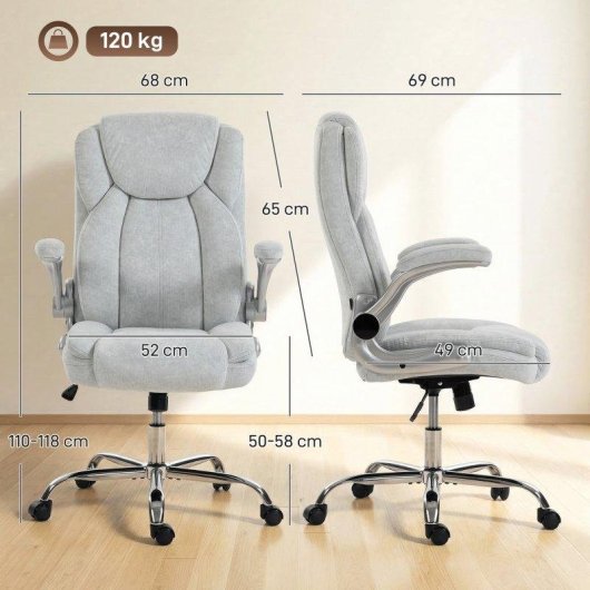 Sedia Da Ufficio Ergonomica Velour Bianco Crema Braccioli Ribaltabili