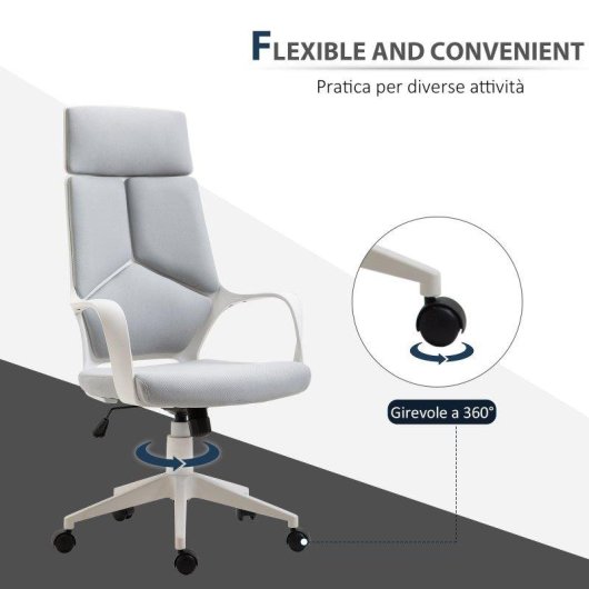 Sedia Aosom Basculante Ergonomica Ufficio 63x63x117-127 cm Grigio