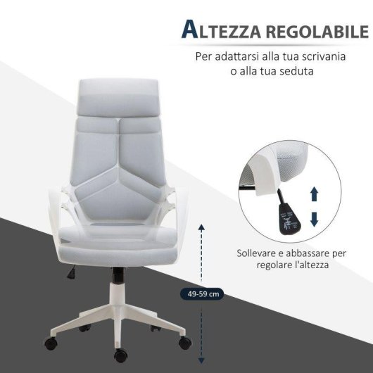 Sedia Aosom Basculante Ergonomica Ufficio 63x63x117-127 cm Grigio