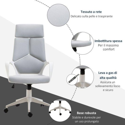 Sedia Aosom Basculante Ergonomica Ufficio 63x63x117-127 cm Grigio