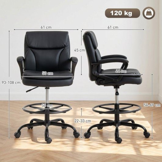 Sedia Ufficio Aosom Girevole In Finta Pelle Nero Regolabile