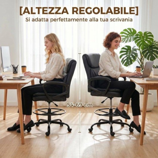 Sedia Ufficio Aosom Girevole In Finta Pelle Nero Regolabile