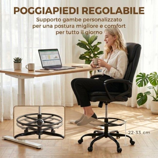 Sedia Ufficio Aosom Girevole In Finta Pelle Nero Regolabile