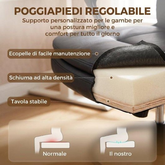 Sedia Ufficio Aosom Girevole In Finta Pelle Nero Regolabile