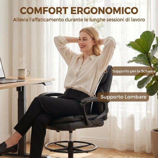 Sedia Ufficio Aosom Girevole In Finta Pelle Nero Regolabile
