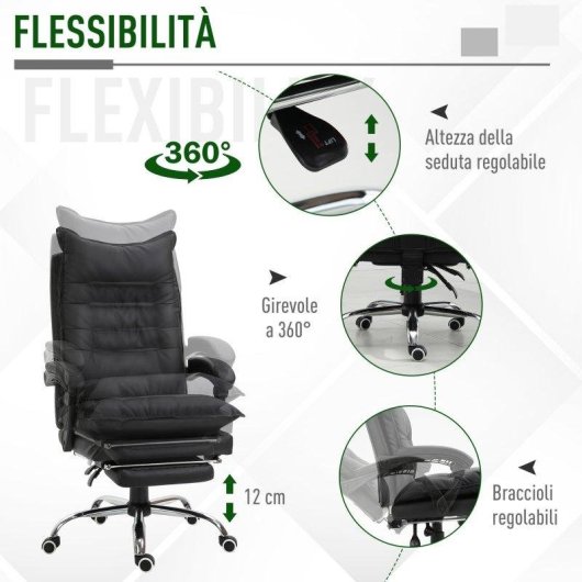 Sedia Ufficio Ergonomica Reclinabile Aosom 155 deg Poggiapiedi