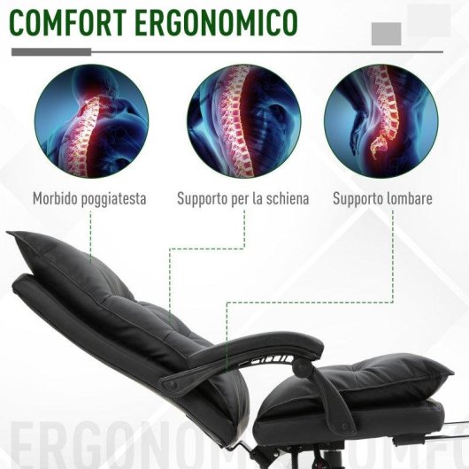 Sedia Ufficio Ergonomica Reclinabile Aosom 155 deg Poggiapiedi