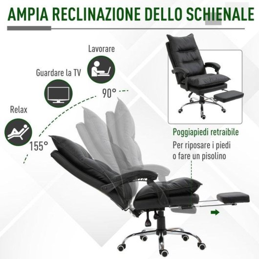 Sedia Ufficio Ergonomica Reclinabile Aosom 155 deg Poggiapiedi