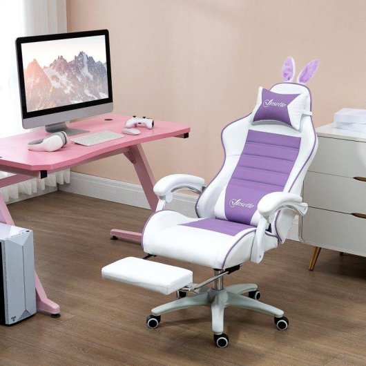 Sedia Gaming Aosom Orecchie Coniglio Viola