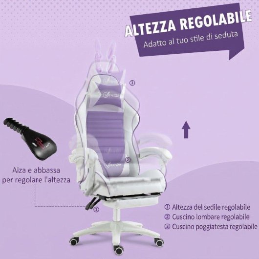 Sedia Gaming Aosom Orecchie Coniglio Viola